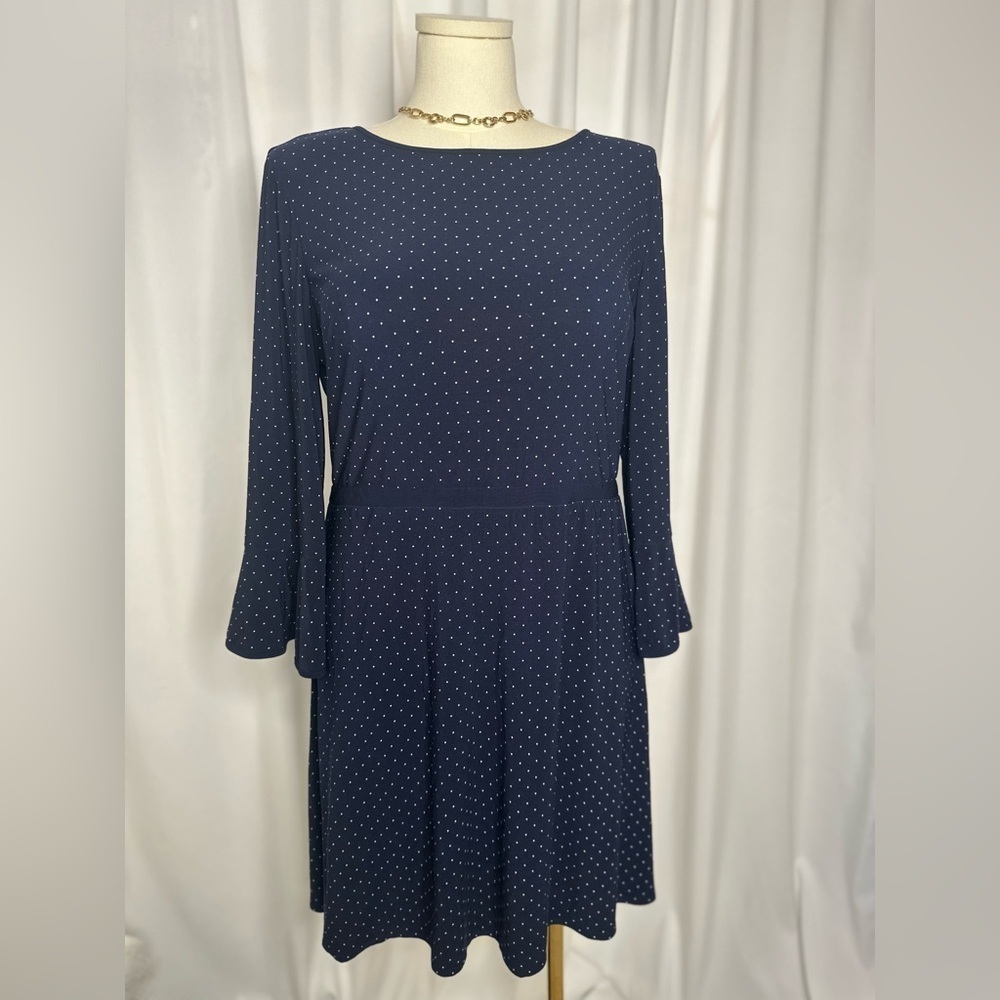 American Living Dark Blue Polka Dot Long Sleeve Dress (916)